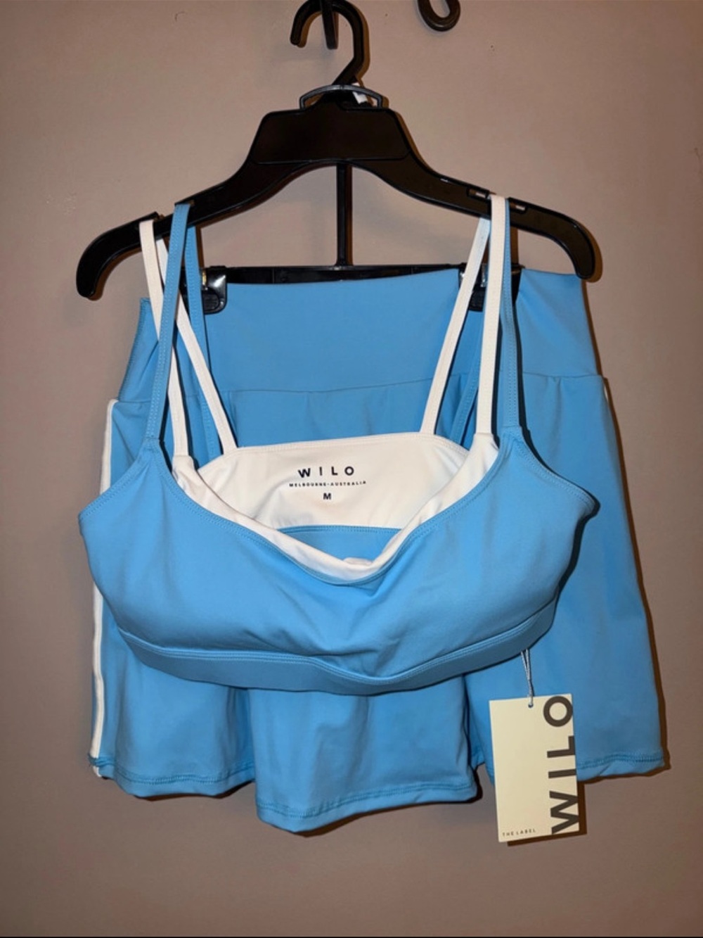 Women's Light Blue Active Bralette & Skirt Set